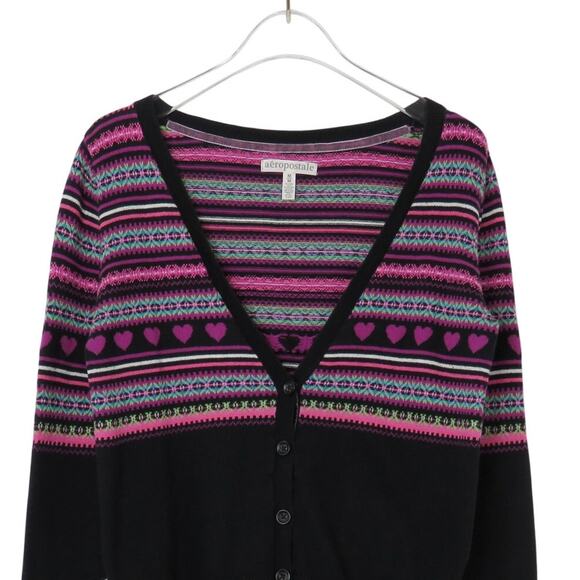 Y2k Vintage Aeropostale Purple Knit Cardigan Sweater Argyle Medium Hearts - Picture 2 of 7